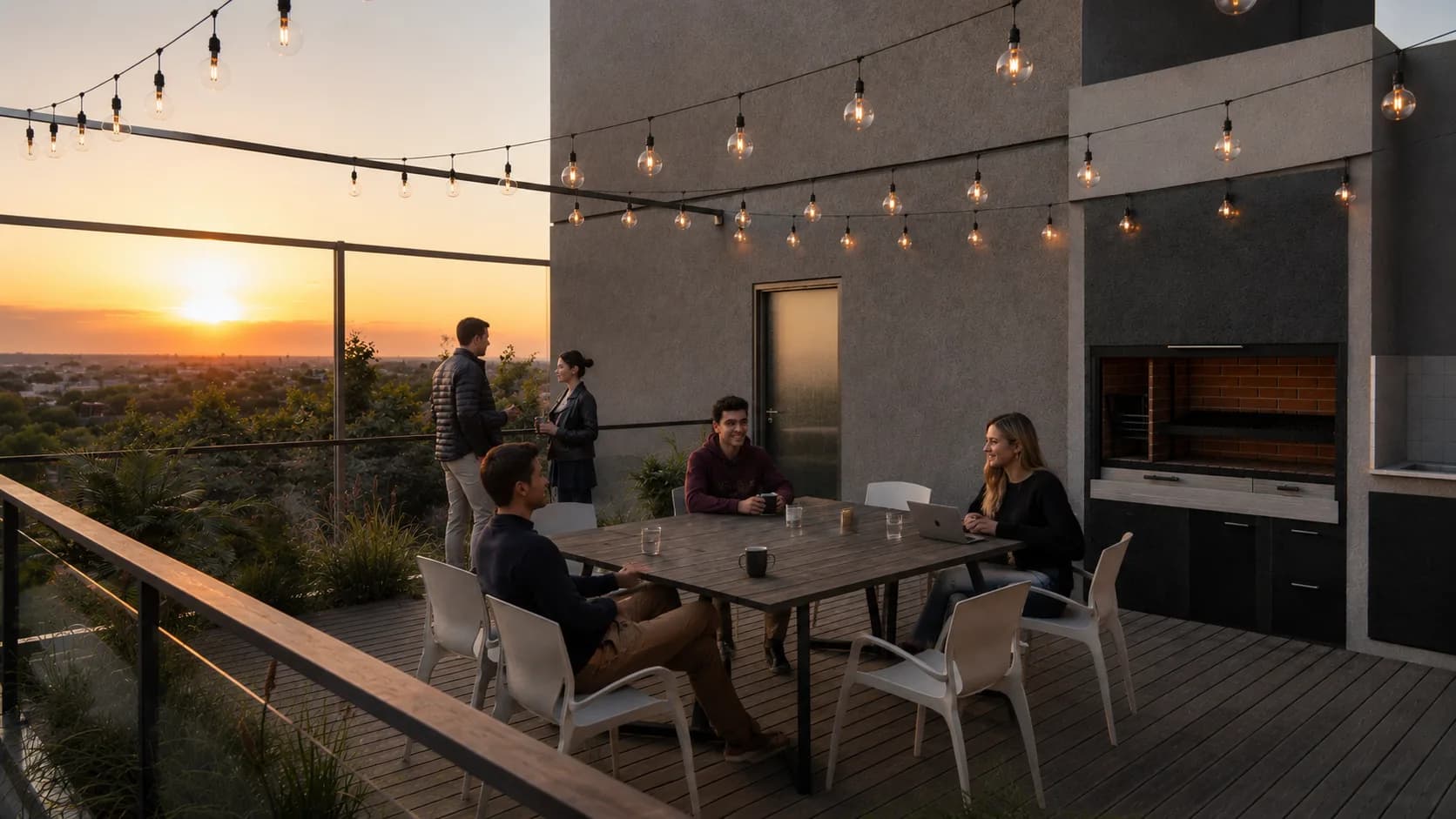 Terraza verde con parrilla en Green Office