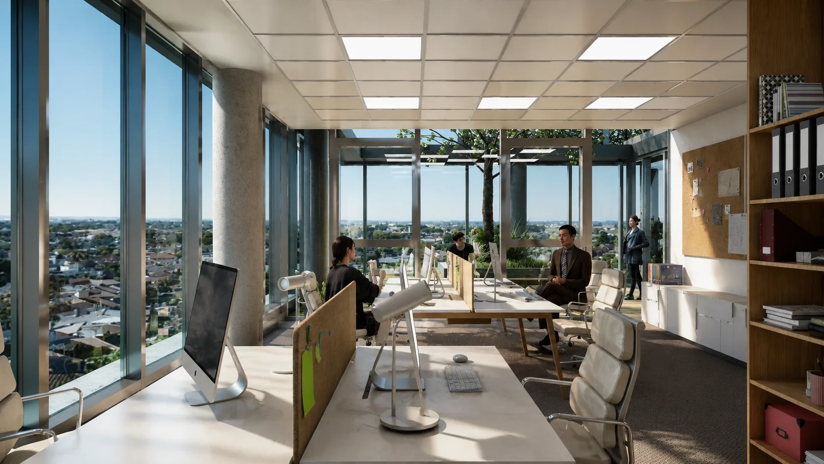 Espacio de trabajo con vista en Green Office