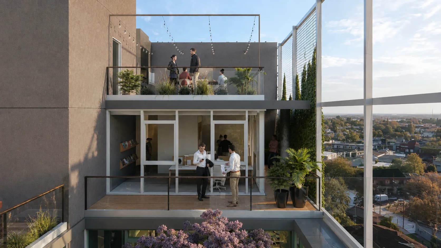 Balcones verdes con vista de Green Office